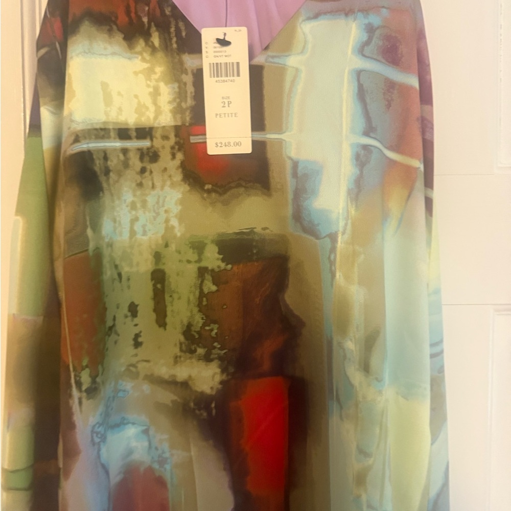 NWT Nicole Miller Red Green Asymmetrical A-Line Midi Dress